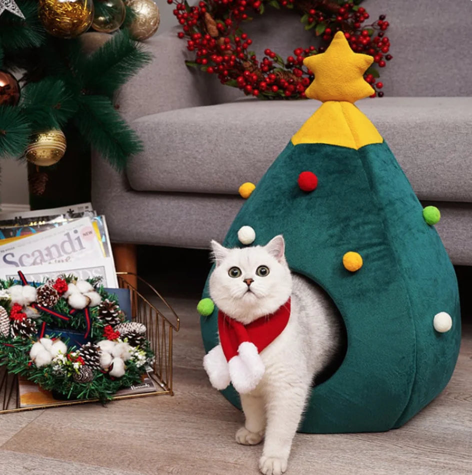 Christmas Tree Cat Bed Felt Pet Mat