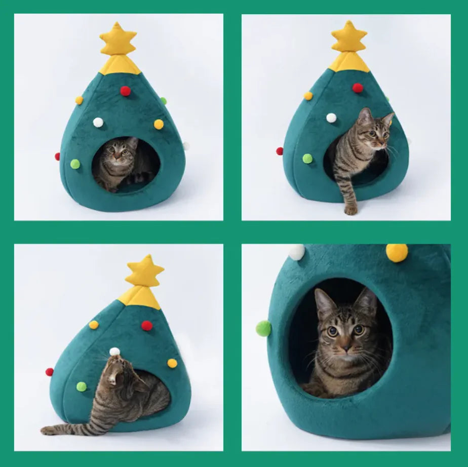 Christmas Tree Cat Bed Felt Pet Mat